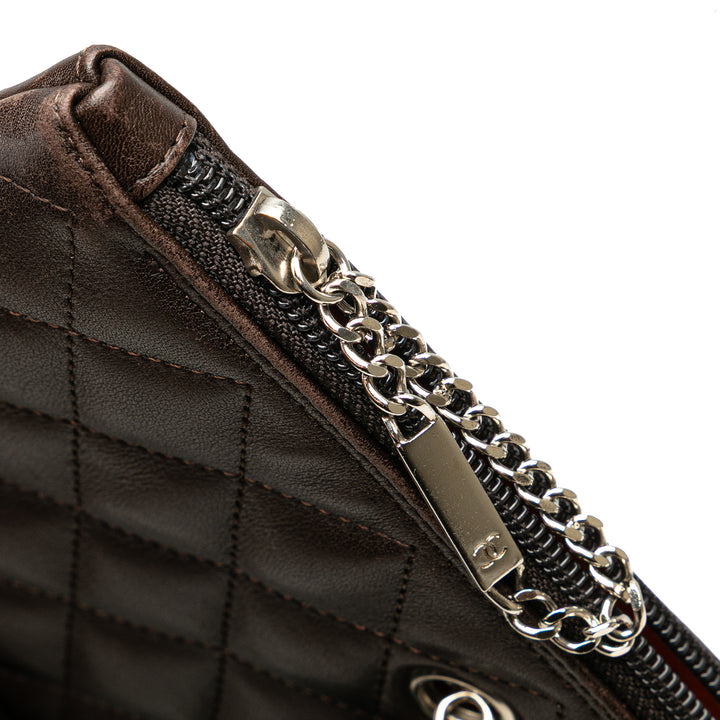 Lambskin Cambon Ligne Flat Tote Brown - Gaby Paris