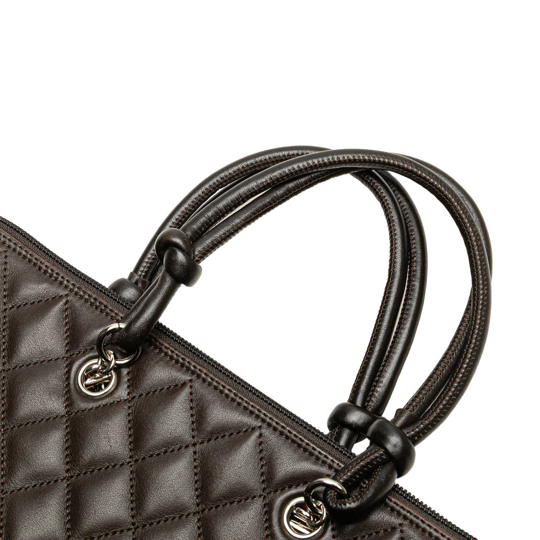 Lambskin Cambon Ligne Flat Tote Brown - Gaby Paris