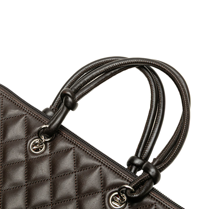 Lambskin Cambon Ligne Flat Tote Brown - Gaby Paris