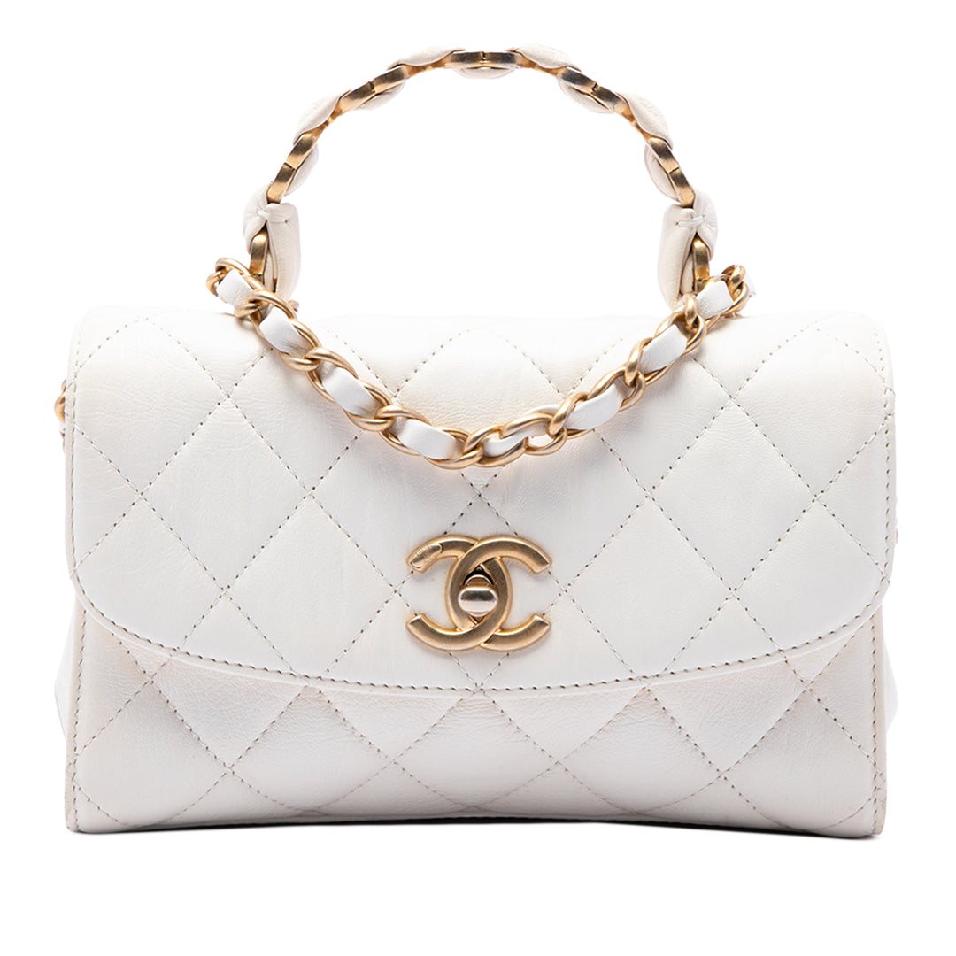 Chanel Sac à main Matelassé Froissé CC Links à rabat Mini Cuir d'agneau Blanc – vue principale – GABY PARIS