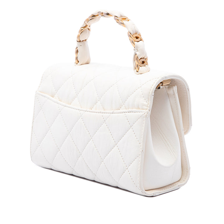 Chanel Sac à main Matelassé Froissé CC Links à rabat Mini Cuir d'agneau Blanc – vue 2 – GABY PARIS