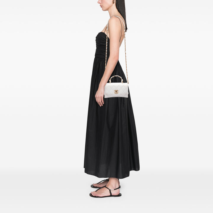 Chanel Sac à main Matelassé Froissé CC Links à rabat Mini Cuir d'agneau Blanc – vue 6 – GABY PARIS