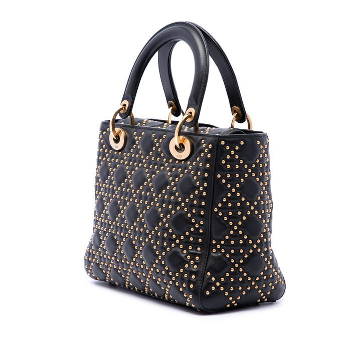 Dior Lady Dior Cannage clouté Souple Moyen Cuir d'agneau Noir