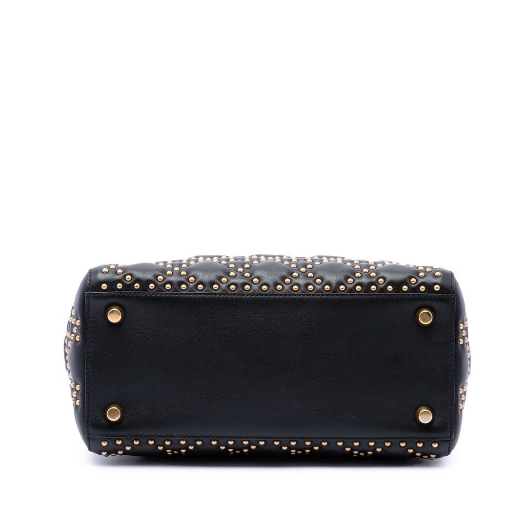 Dior Lady Dior Cannage clouté Souple Moyen Cuir d'agneau Noir