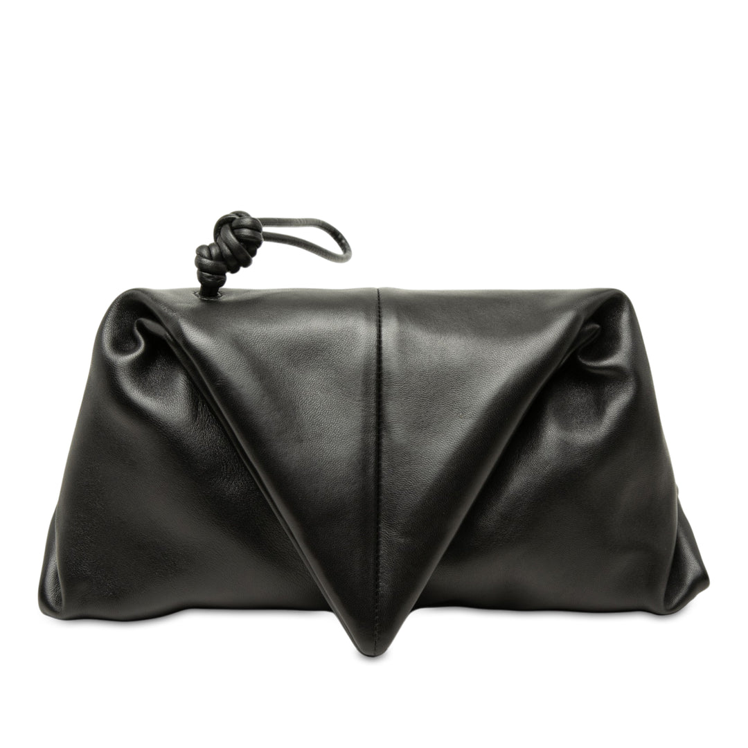 Trine Fold Over Pochette Cuir d'agneau Noir