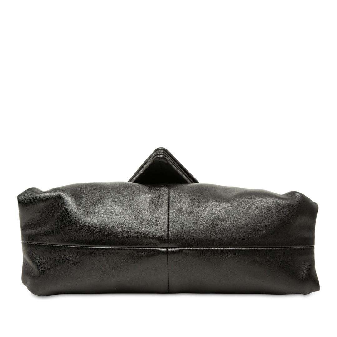 Trine Fold Over Pochette Cuir d'agneau Noir