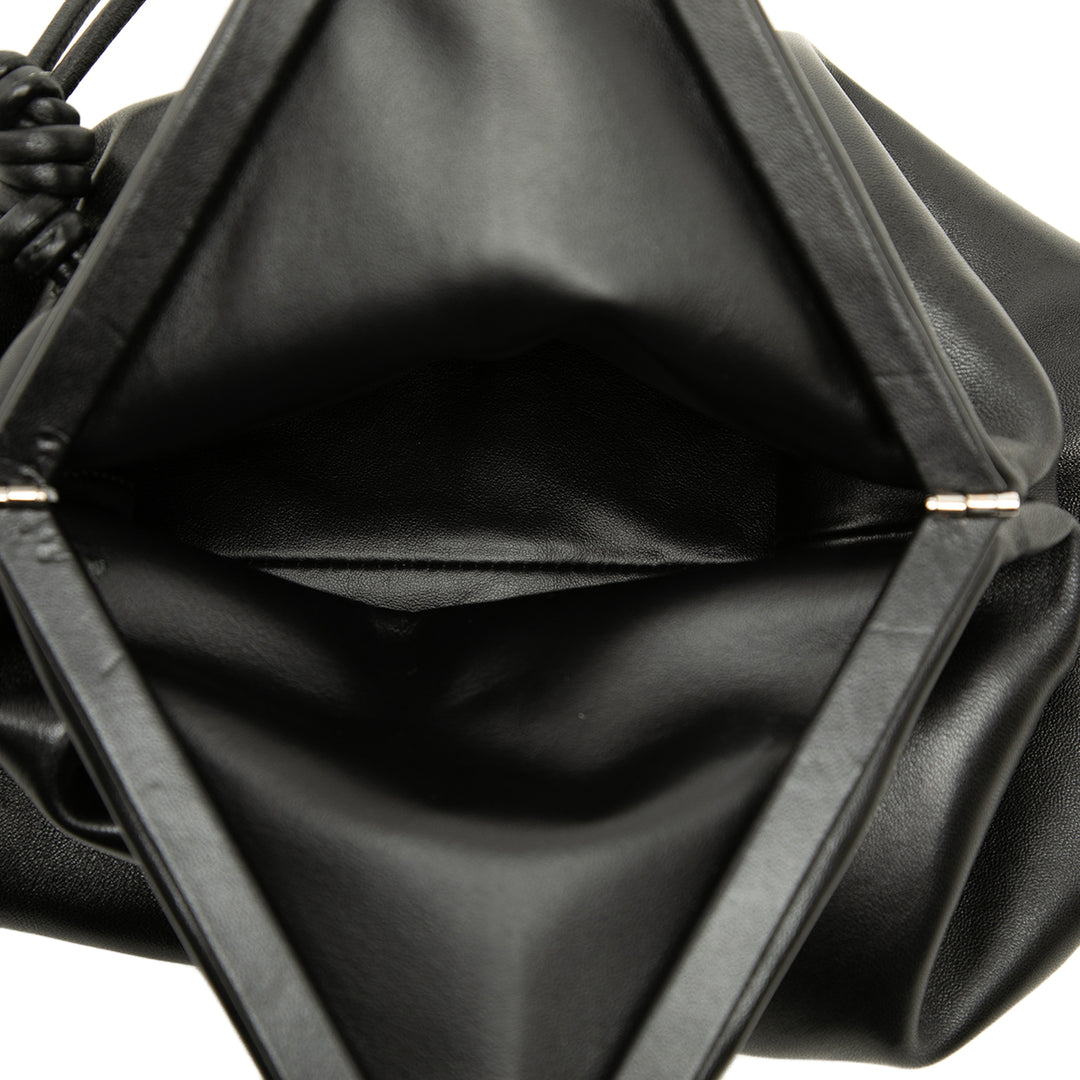Trine Fold Over Pochette Cuir d'agneau Noir