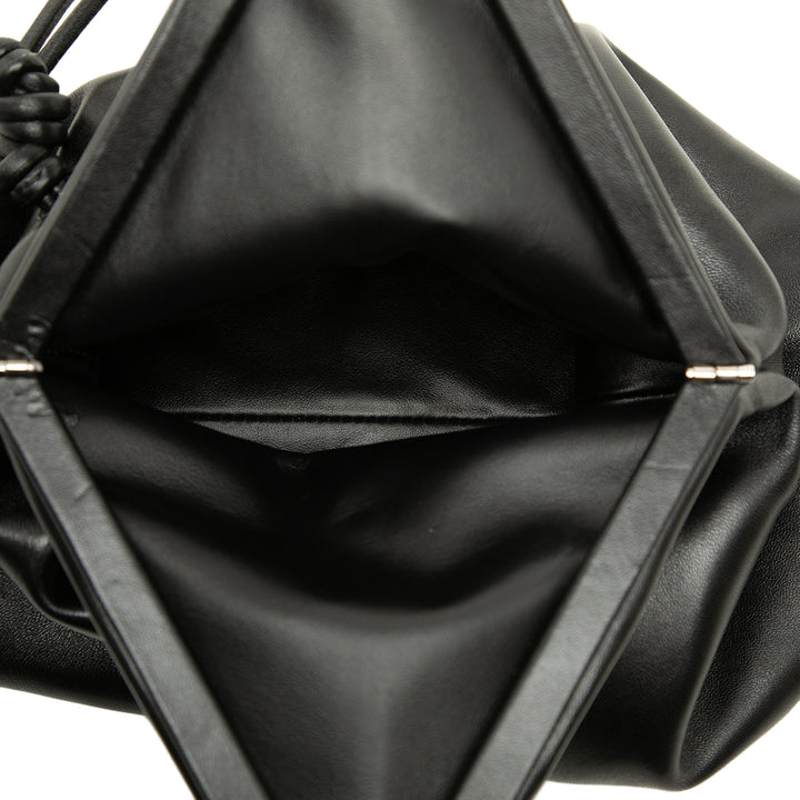 Trine Fold Over Pochette Cuir d'agneau Noir