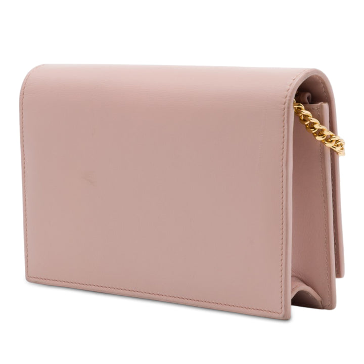 Saint Laurent Kate Pompon Wallet on Chain Cuir de veau lisse Rose – vue 2 – GABY PARIS