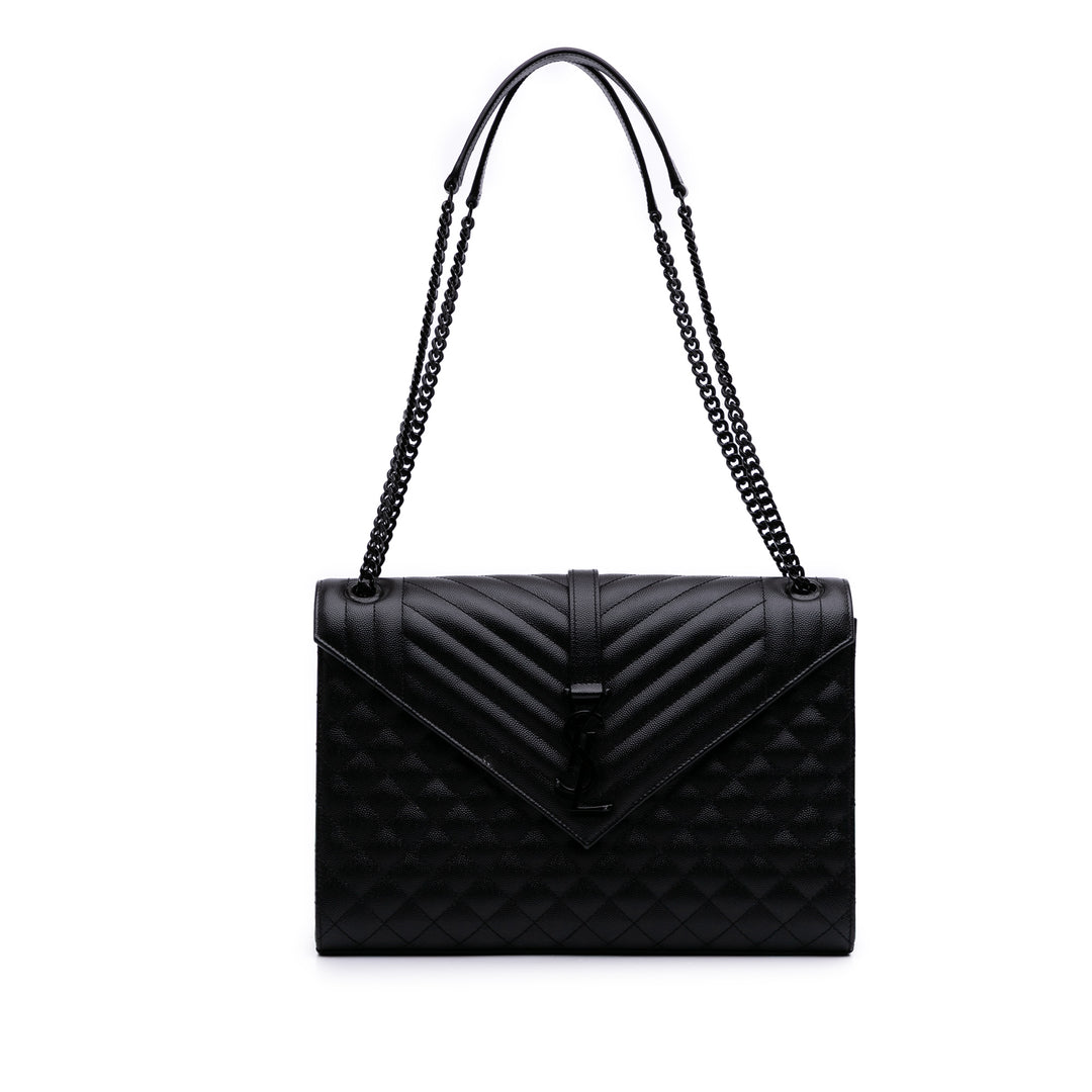 Saint Laurent Large Grain De Poudre Triquilt Monogram Envelope Bag Noir – GABY PARIS Authentique