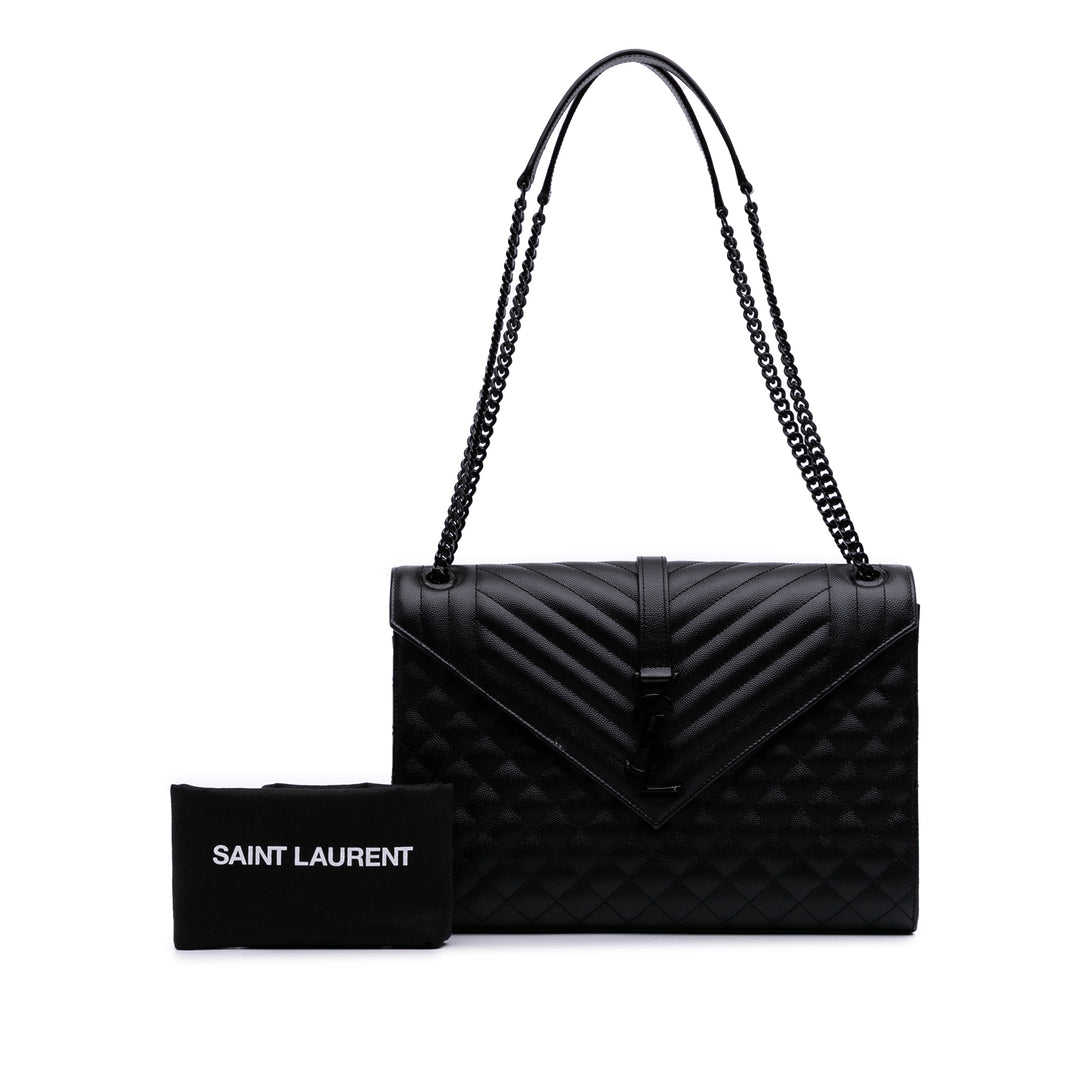 Saint Laurent Large Grain De Poudre Triquilt Monogram Envelope Bag Noir – GABY PARIS Authentique
