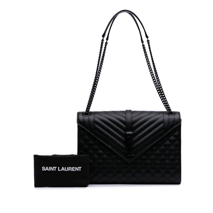 Saint Laurent Large Grain De Poudre Triquilt Monogram Envelope Bag Noir – GABY PARIS Authentique