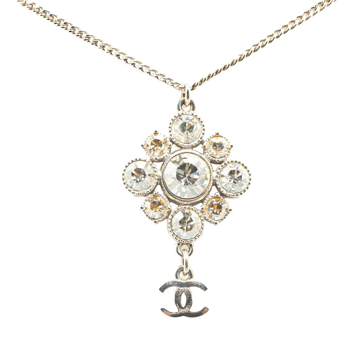 Palladium Plated CC Crystal Pendant Necklace Silver - Gaby Paris