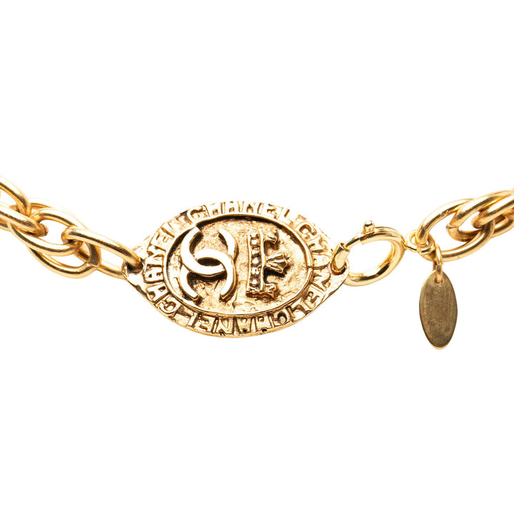 Chanel CC plaqué Oval Medallion Pendant Double Chain Collier