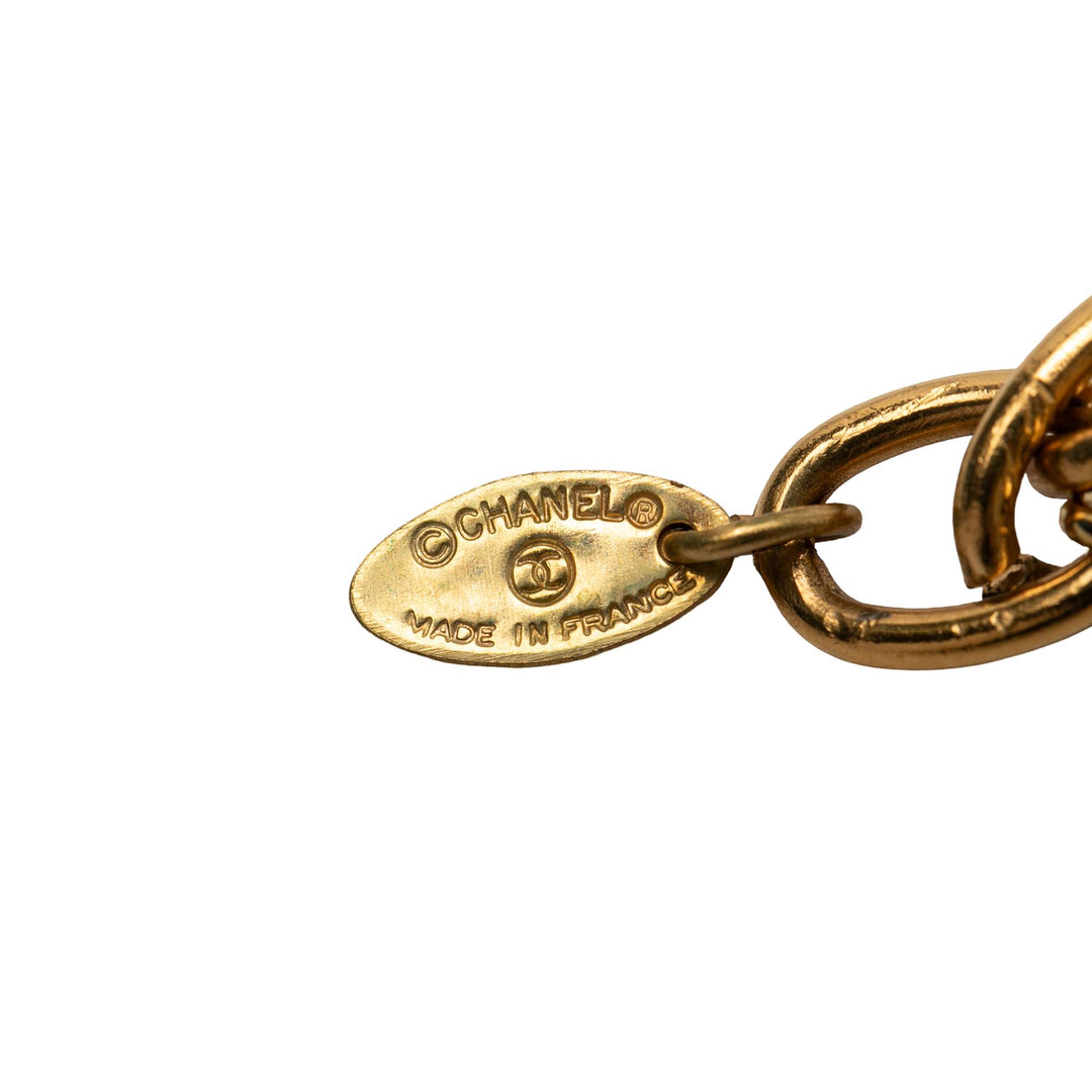 Chanel CC plaqué Oval Medallion Pendant Double Chain Collier