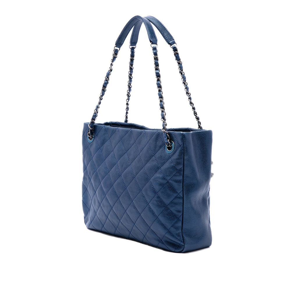 Chanel Matelassé Irisé Chic Cabas Moyen Cuir caviar Bleu – vue 2 – GABY PARIS