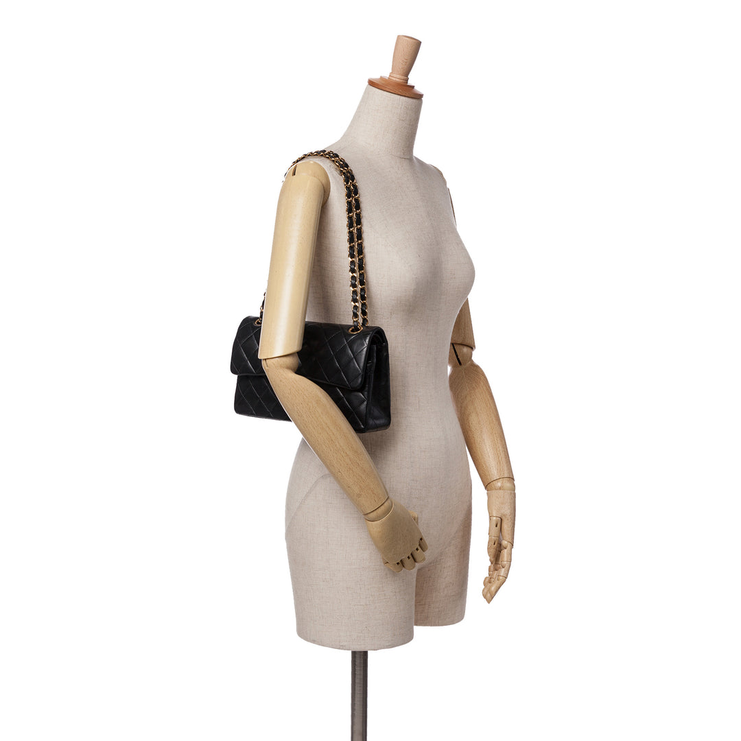 Small Classic Lambskin Double Flap Black - Gaby Paris