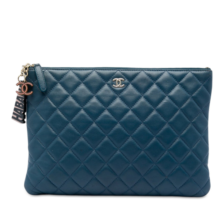 Chanel Matelassé Cuba La Habana O Étui Pochette Moyen Cuir d'agneau Bleu
