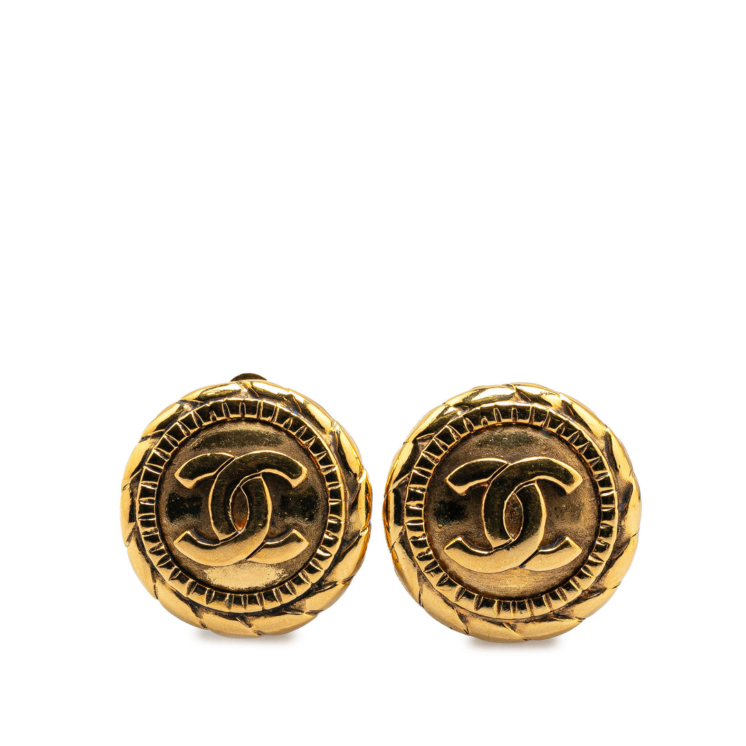 Gold Plated CC Round Clip On Earrings Gold - Gaby Paris