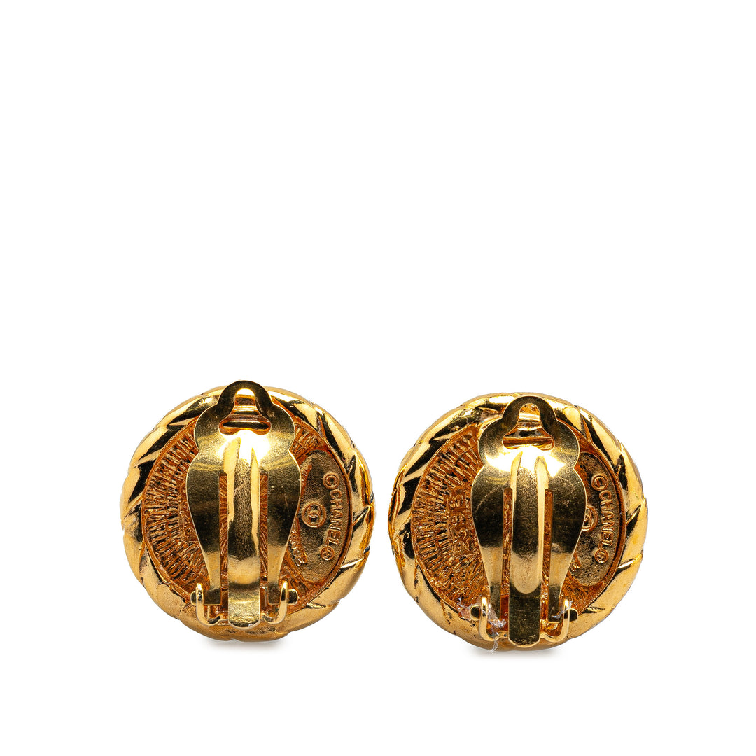 Gold Plated CC Round Clip On Earrings Gold - Gaby Paris