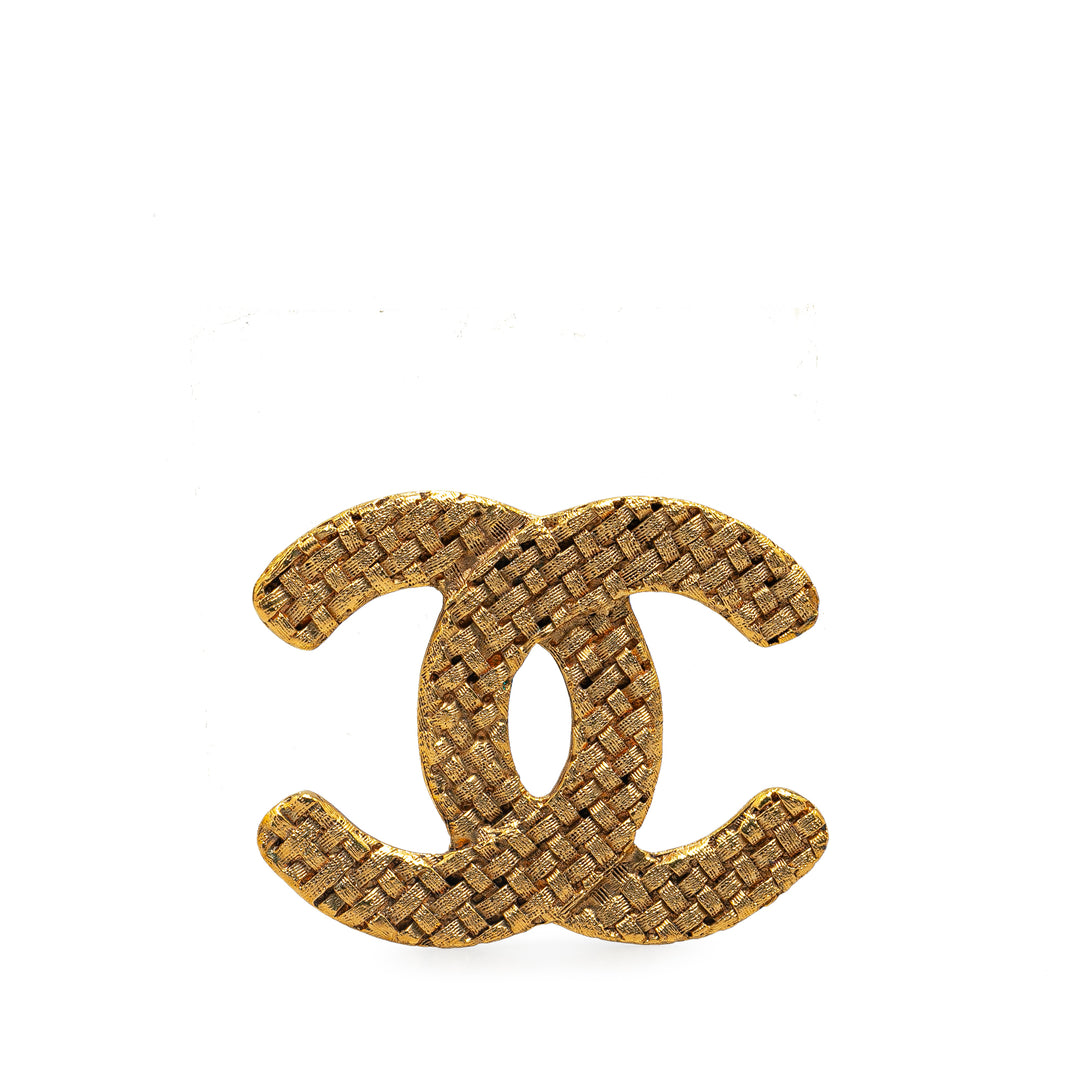 Chanel Gold Plated CC Quilted Brooch Gold - GABY PARIS