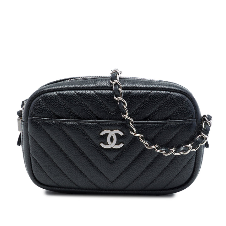 Chanel Sac caméra CC Chevron Cuir caviar Noir – vue principale – GABY PARIS