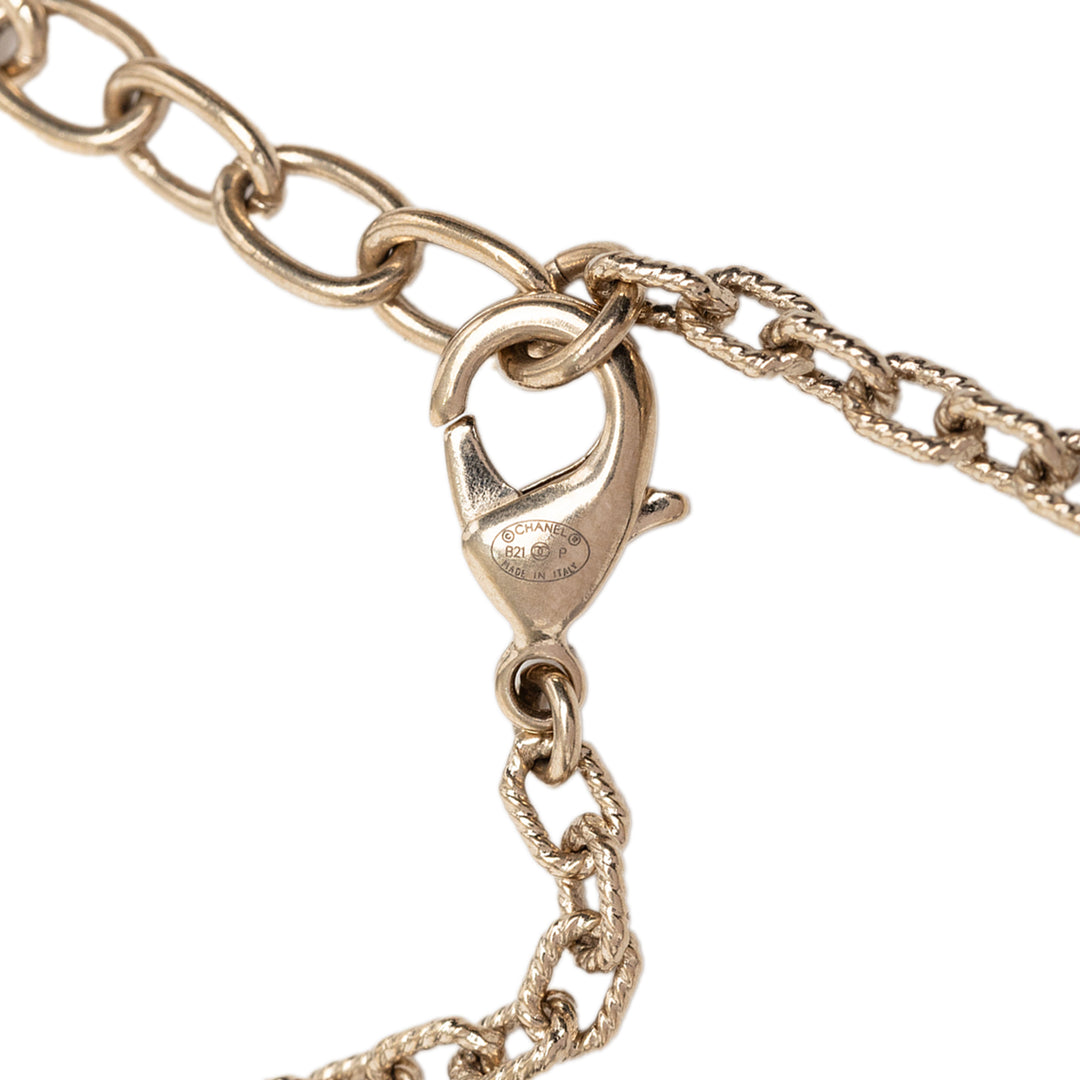 Chanel CC plaqué Perles fantaisie Flower et Strass Heart Pendant Collier
