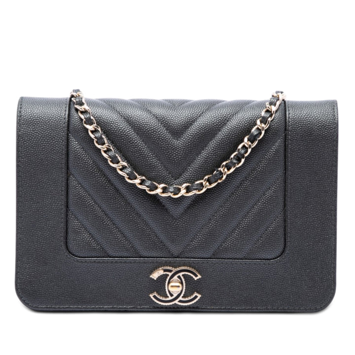 Chevron Mademoiselle Wallet on Chain Cuir caviar Noir