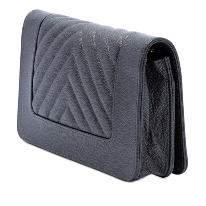 Chevron Mademoiselle Wallet on Chain Cuir caviar Noir