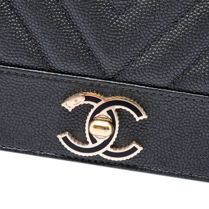 Chevron Mademoiselle Wallet on Chain Cuir caviar Noir