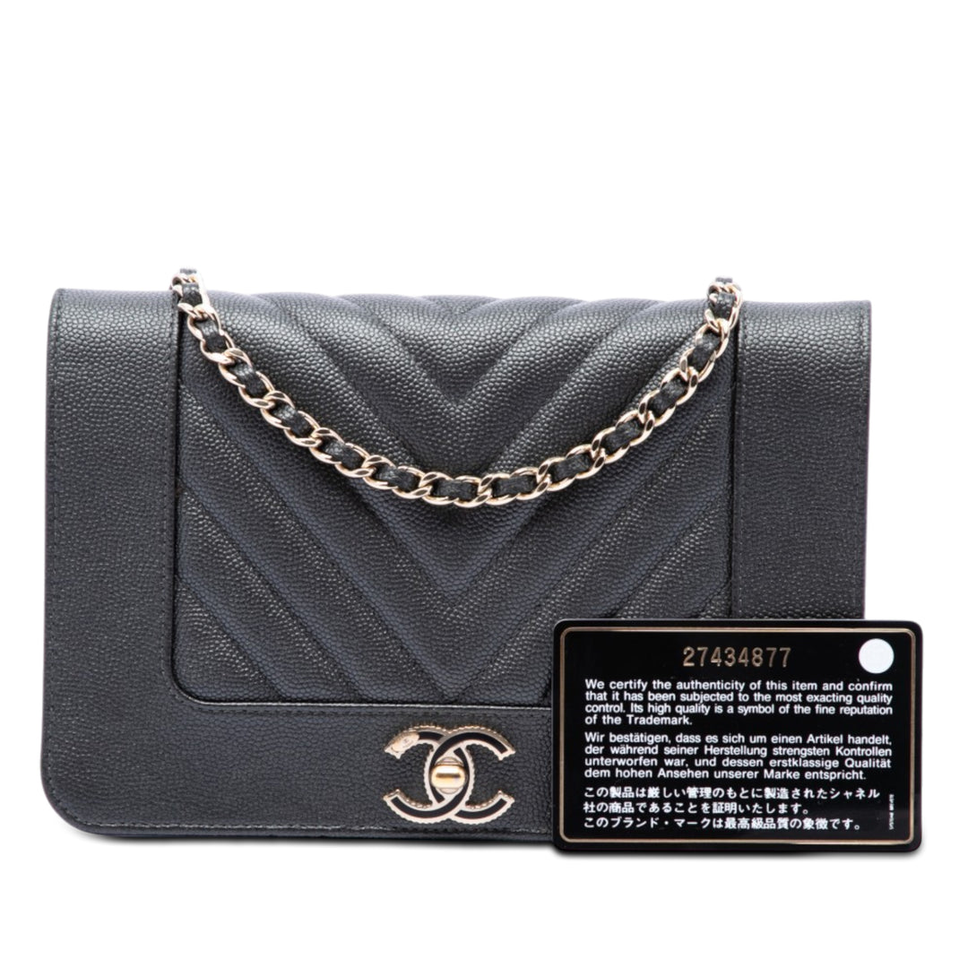 Chevron Mademoiselle Wallet on Chain Cuir caviar Noir