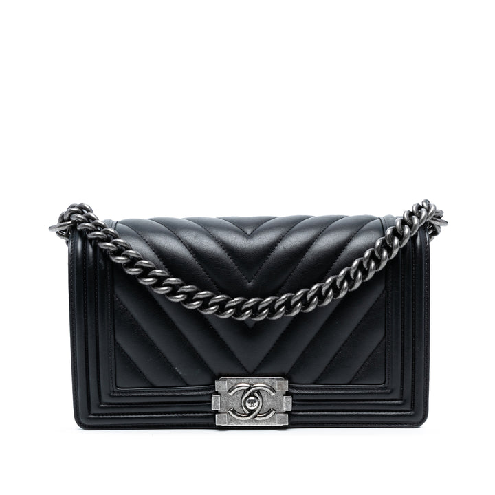 Chanel Old Medium Chevron Cuir d’agneau Boy à rabat