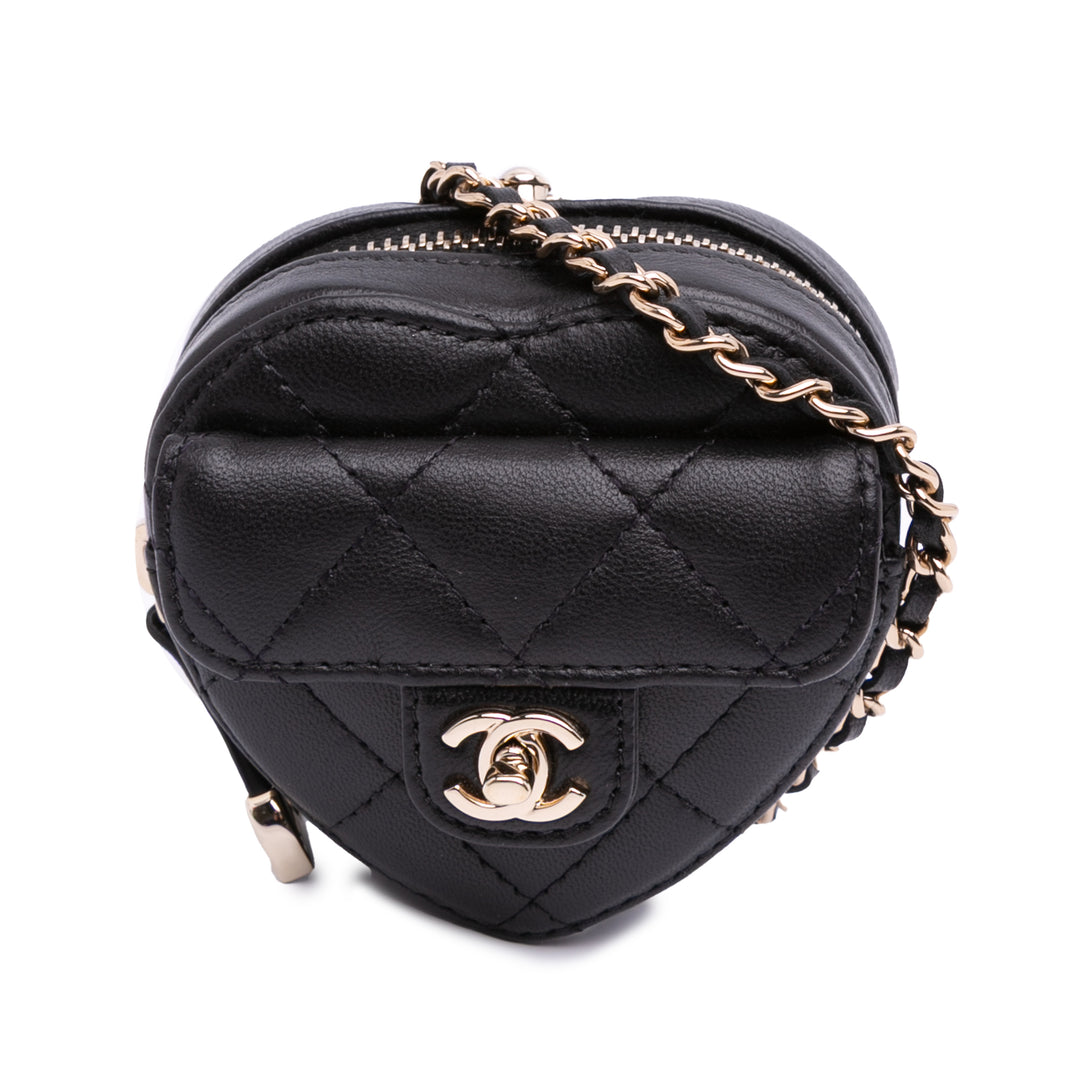 Lambskin CC in Love Heart Necklace Bag Black - Gaby Paris