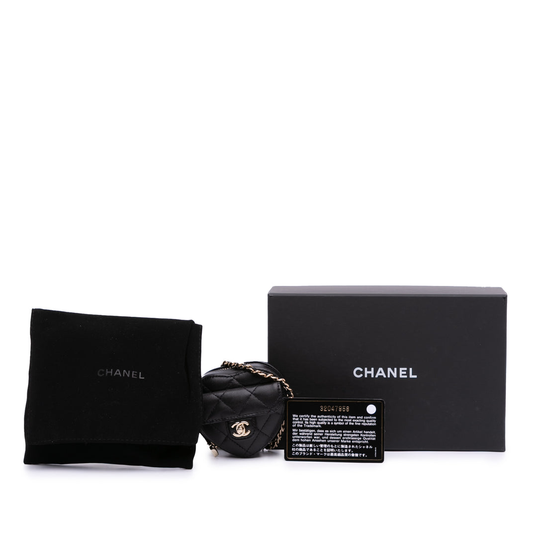 Lambskin CC in Love Heart Necklace Bag Black - Gaby Paris
