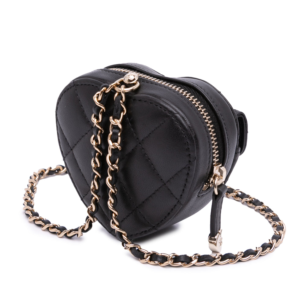 Lambskin CC in Love Heart Necklace Bag Black - Gaby Paris