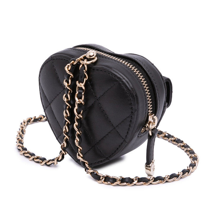 Lambskin CC in Love Heart Necklace Bag Black - Gaby Paris