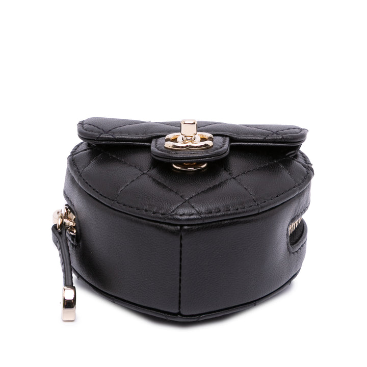 Lambskin CC in Love Heart Necklace Bag Black - Gaby Paris