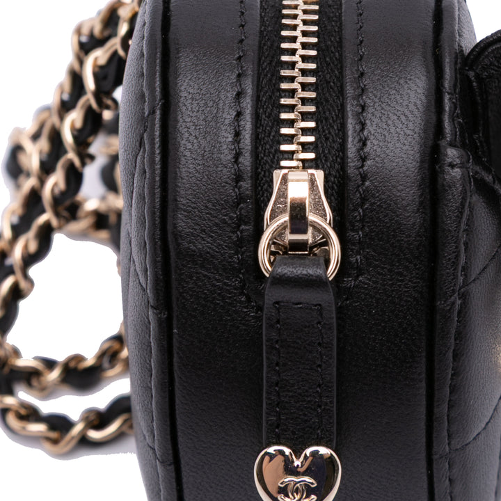 Lambskin CC in Love Heart Necklace Bag Black - Gaby Paris