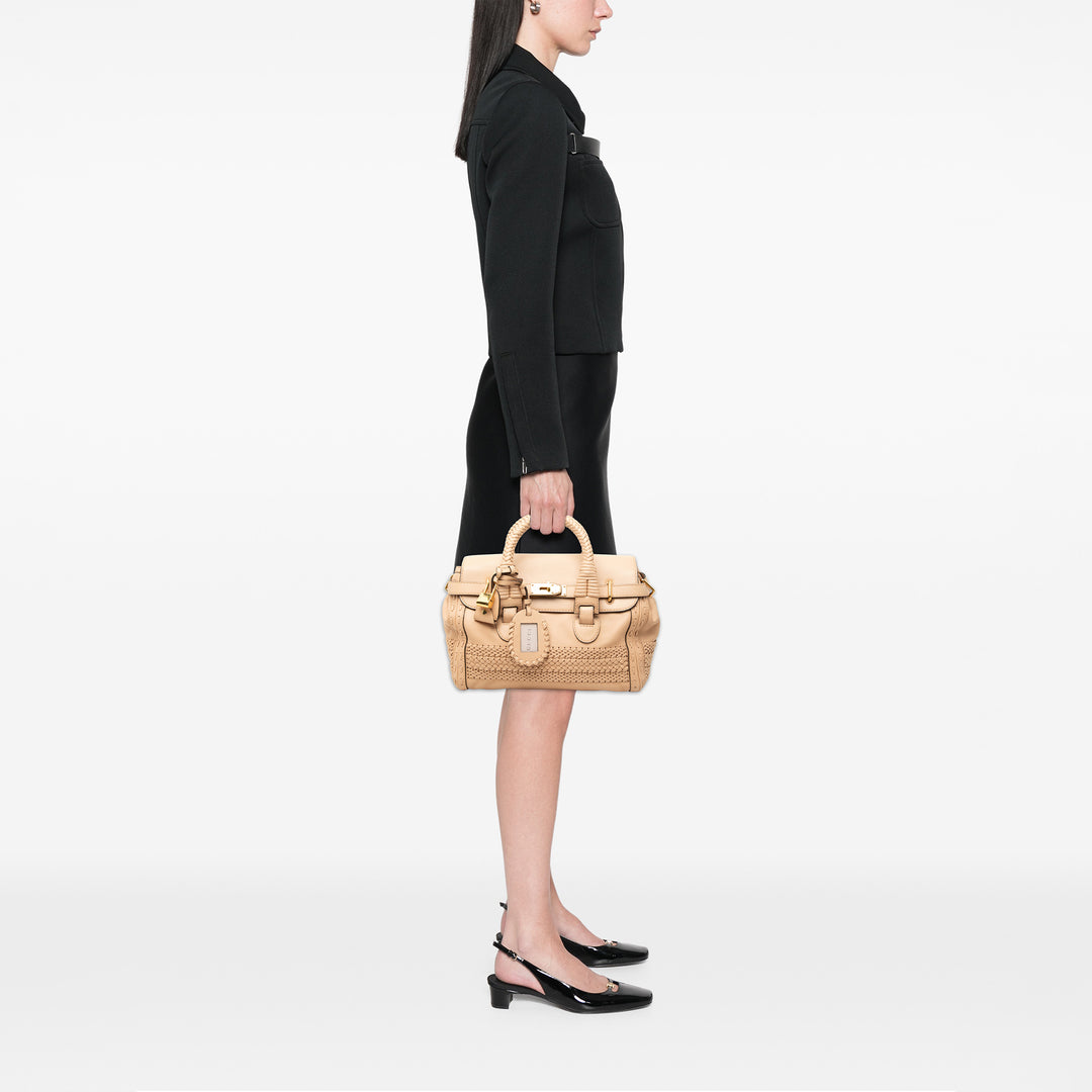 Gucci Sac à main Handmade Moyen Cuir de veau Beige – vue 6 – GABY PARIS