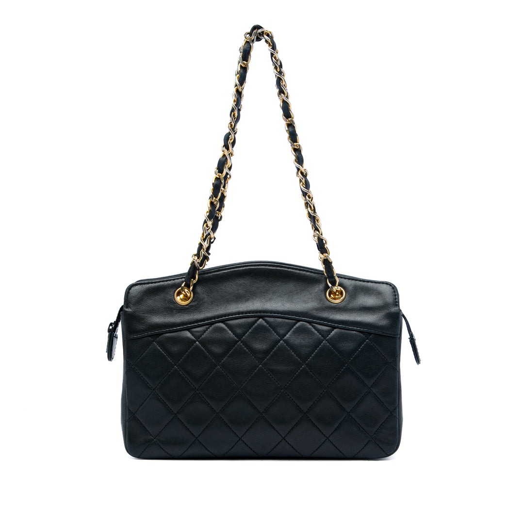 CC Matelassé Zippé Sac Cuir d'agneau Noir