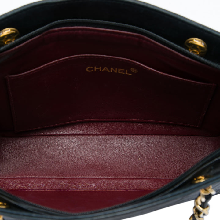 CC Matelassé Zippé Sac Cuir d'agneau Noir