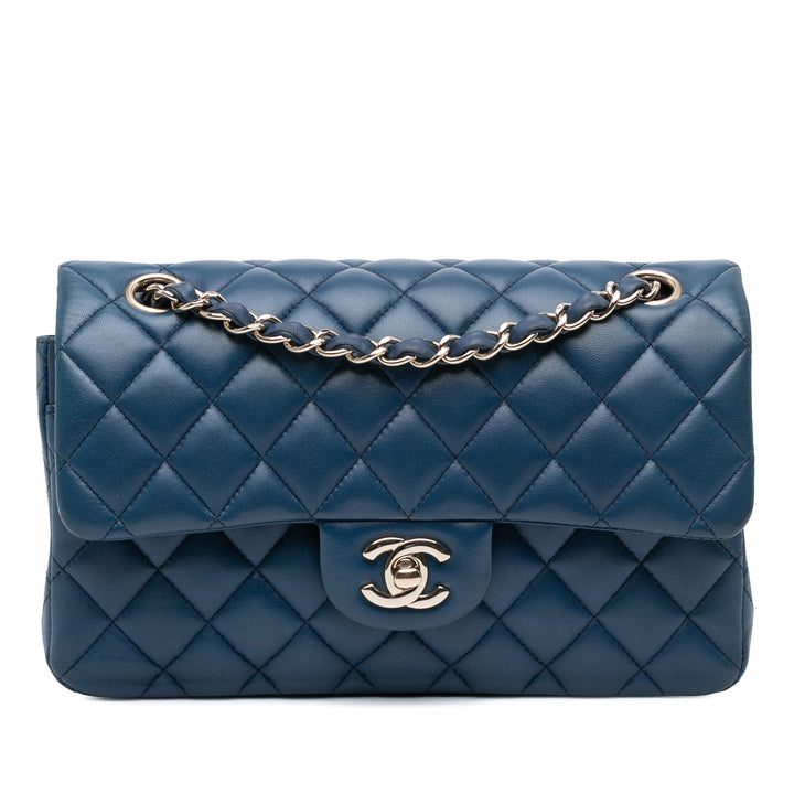 Chanel Small Classic Cuir d’agneau Double rabat Bleu