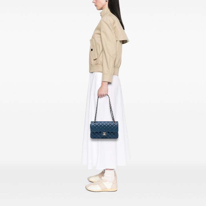 Chanel Small Classic Cuir d’agneau Double rabat Bleu
