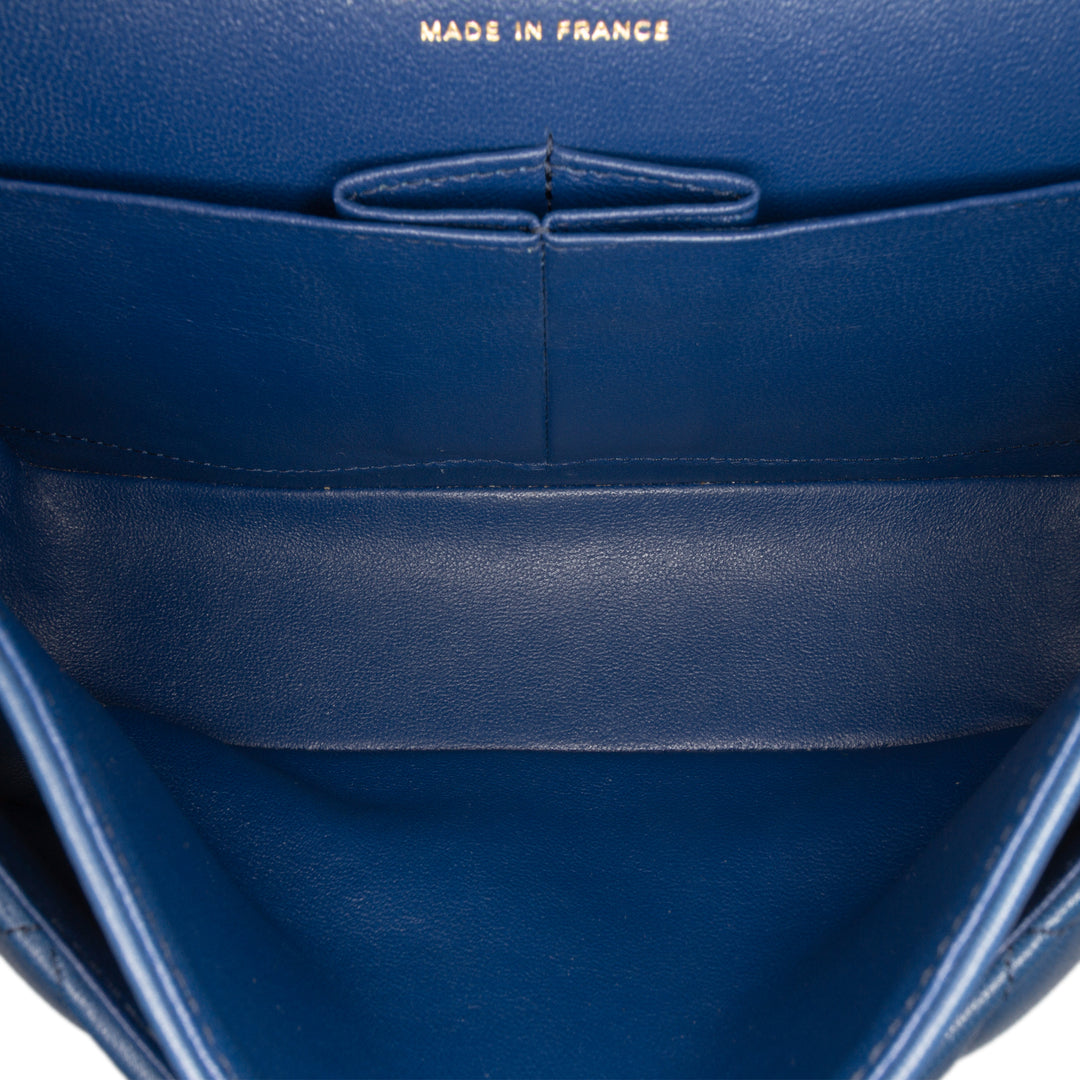Chanel Small Classic Cuir d’agneau Double rabat Bleu