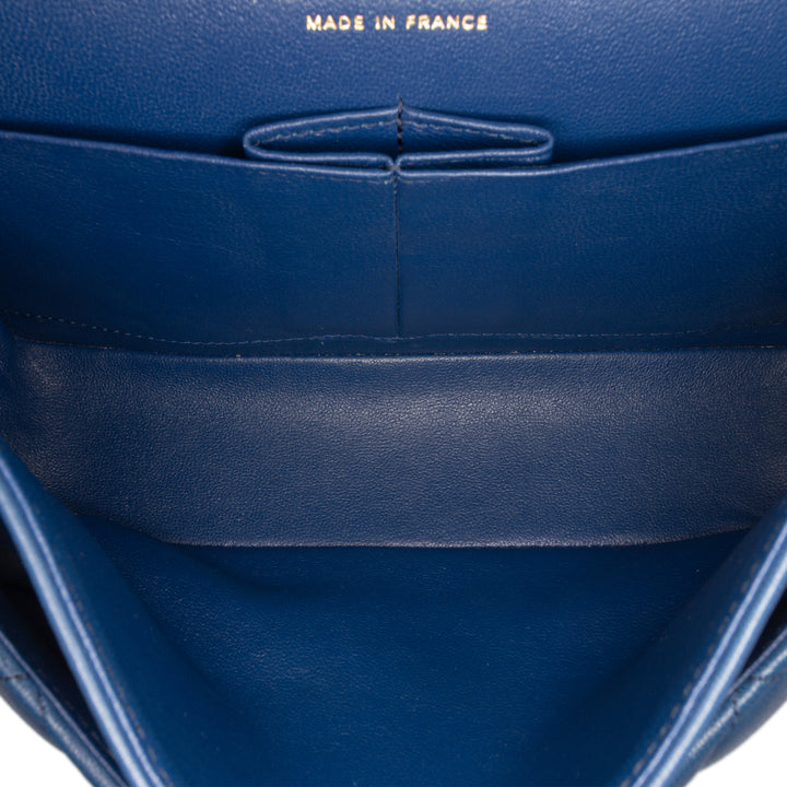 Chanel Small Classic Cuir d’agneau Double rabat Bleu