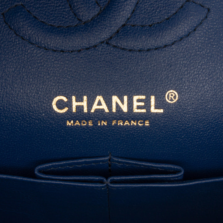 Chanel Small Classic Cuir d’agneau Double rabat Bleu
