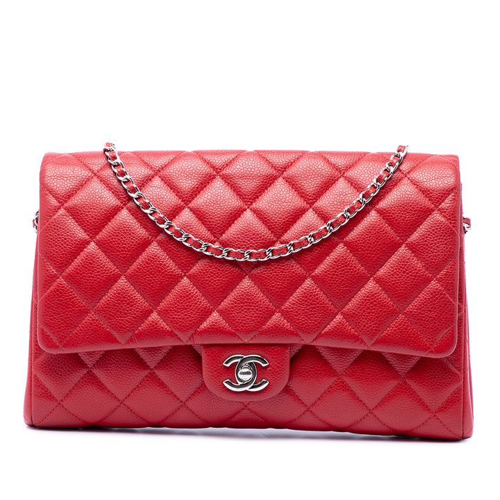 Chanel CC Matelassé Caviar à rabat Pochette avec chaîne