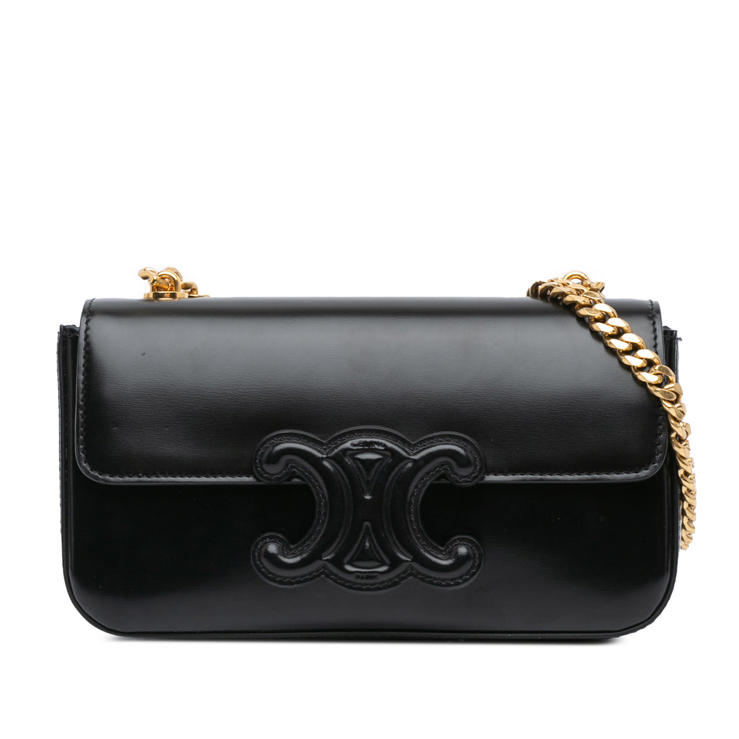 Shiny Calfskin Claude Chain Shoulder Bag Black - Gaby Paris