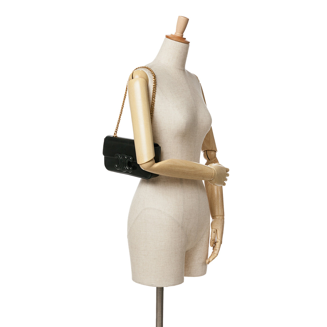 Shiny Calfskin Claude Chain Shoulder Bag Black - Gaby Paris