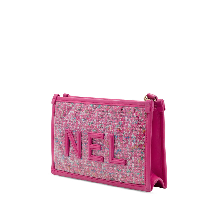 Matelassé PVC Logo Wristlet Pochette Tweed Rose